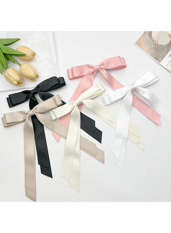 SALOCY Hair Ribbons2 Pcs Satin Hair Bows For Women Bows Clip For Girls With Long Tasselbig Ribbon Bows Satin Hair Clip For Hair Design (Black+White) - Image 4