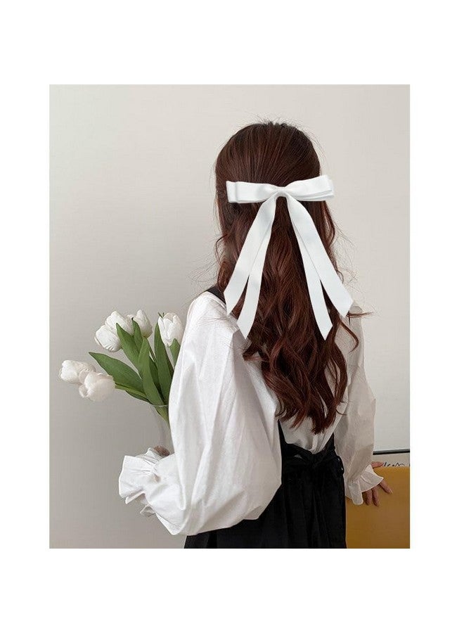 SALOCY Hair Ribbons2 Pcs Satin Hair Bows For Women Bows Clip For Girls With Long Tasselbig Ribbon Bows Satin Hair Clip For Hair Design (Black+White) - Image 5