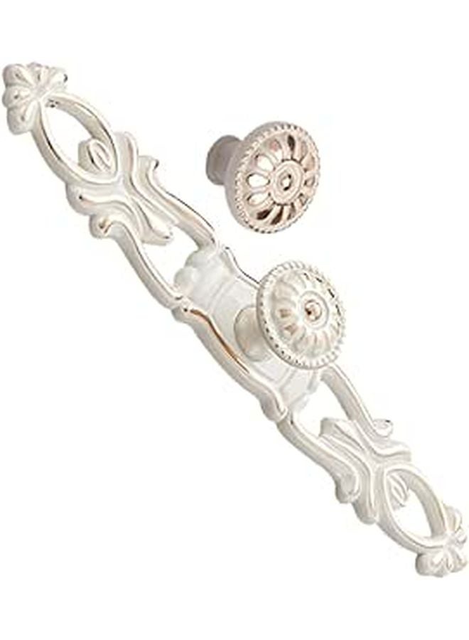 Antique Ivory White Metal Cabinet Handles Set Of 2 Single Hole Linear Pattern Pulls For Dresser Drawer Cupboard - Image 1