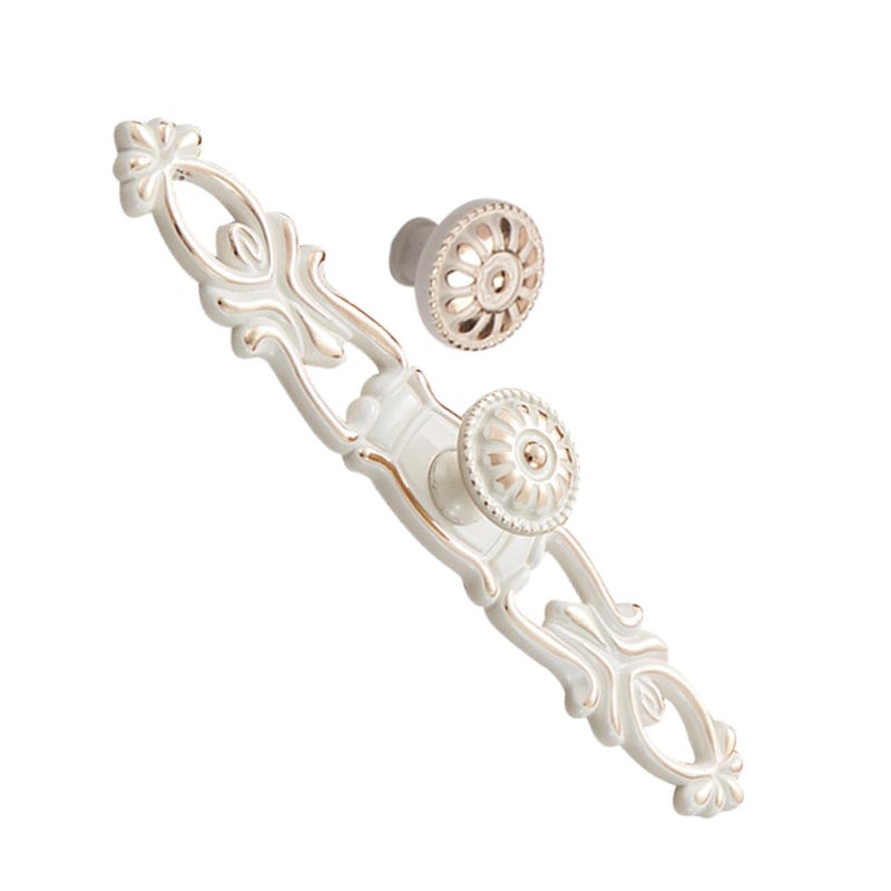 Antique Ivory White Metal Cabinet Handles Set Of 2 Single Hole Linear Pattern Pulls For Dresser Drawer Cupboard - Image 2