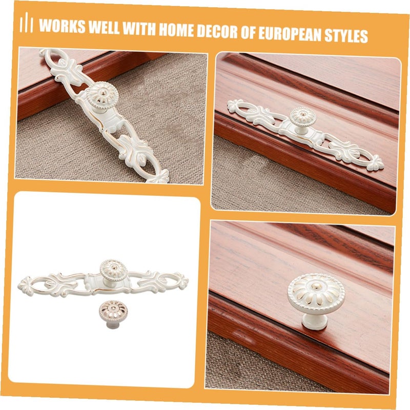 Antique Ivory White Metal Cabinet Handles Set Of 2 Single Hole Linear Pattern Pulls For Dresser Drawer Cupboard - Image 5