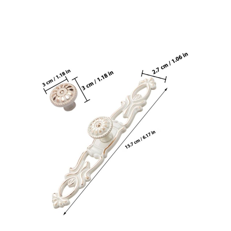 Antique Ivory White Metal Cabinet Handles Set Of 2 Single Hole Linear Pattern Pulls For Dresser Drawer Cupboard - Image 3