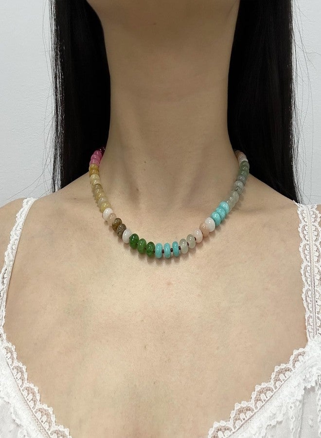 HTH Colorful Beaded Choker Necklace Boho Natural Stone Bead Necklace for Women Handmade Stone Beads Jewelry (Colorful) - Image 4