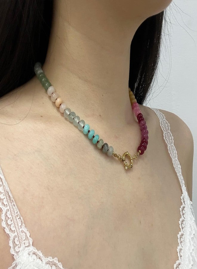HTH Colorful Beaded Choker Necklace Boho Natural Stone Bead Necklace for Women Handmade Stone Beads Jewelry (Colorful) - Image 3