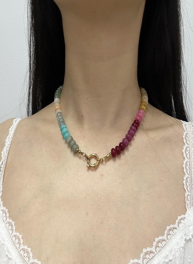 HTH Colorful Beaded Choker Necklace Boho Natural Stone Bead Necklace for Women Handmade Stone Beads Jewelry (Colorful) - Image 2