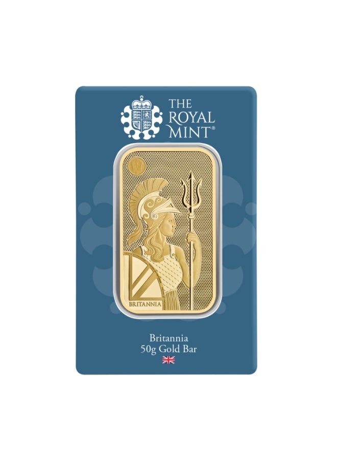 The Royal Mint Britannia 50g Fine Gold Bar 999.9 Purity | UK Minted | Secure Blister Packaging - Image 1