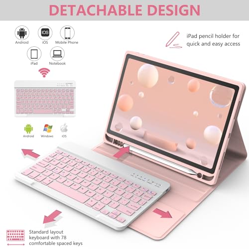TaIYanG Keyboard Case for iPad Air 11-inch M3/M2/Air 5th/ 4th Generation- Detachable Bluetooth Keyboard Case with Pencil Holder - Flip Stand Cover for iPad Air 11"(2025&2024) /Air 5 2022/Air 4 2020/Pro 11 1st - Image 4