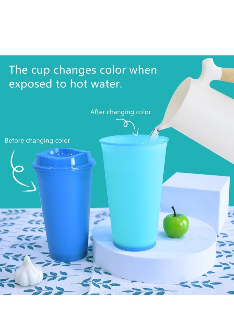 Excefore Reusable Color Changing Coffee Cups, 5 Pcs 16 oz/473 ml Plastic Cups with Lids, Quality & Splash-Proof Water Travel Cup for Coffee Mug with Lid to Go Coffee Cups for Hot and Cold Drinks  - Image 3
