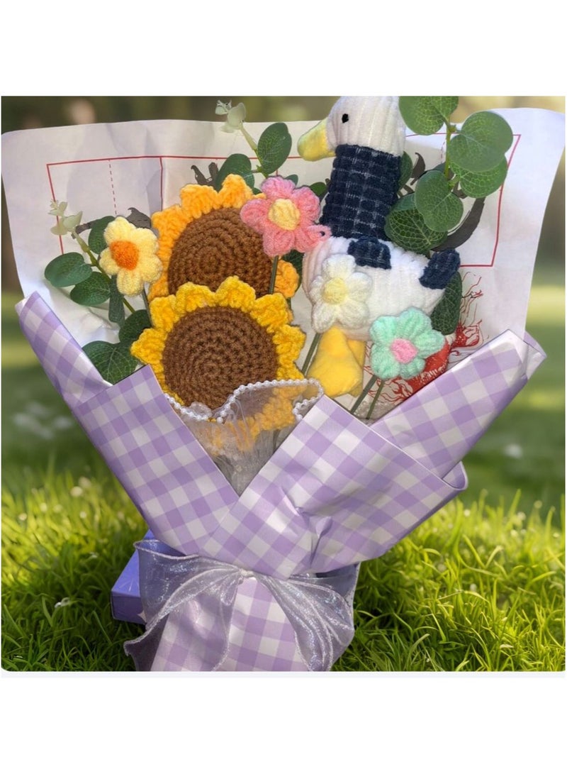 Handmade Crochet Sunflowers and Roses Artificial Flower Bouquet - Unique Gift for Home Decor, Weddings, Birthdays