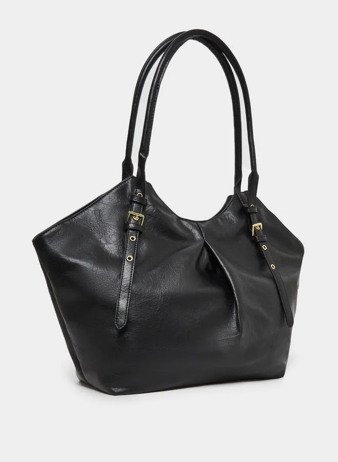 Styli Styli Women Black Tote Bag with Pleated Detail