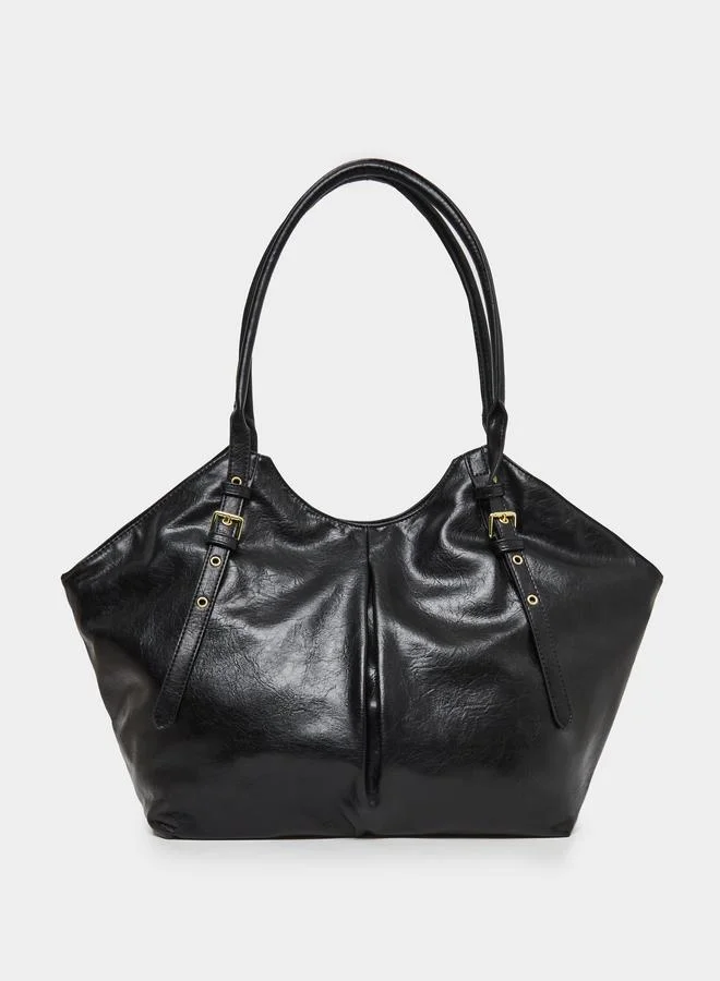 Styli Styli Women Black Tote Bag with Pleated Detail