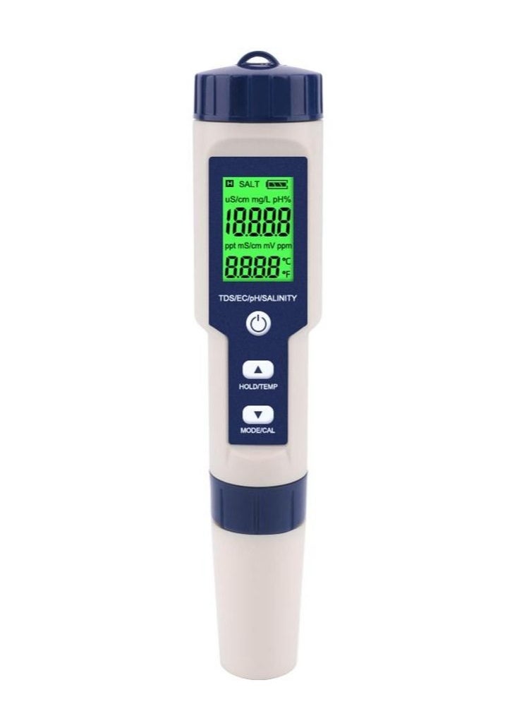 Generic - 5 in 1 Electronic Household Meter, pH, TDS, EC, Salinity and Temperature Tester for Water Quality, with LCD Display, for Drinking Water, Aquarium, Swimming Pool - Image 1