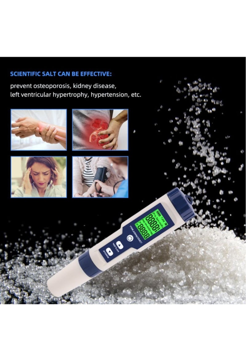 Generic - 5 in 1 Electronic Household Meter, pH, TDS, EC, Salinity and Temperature Tester for Water Quality, with LCD Display, for Drinking Water, Aquarium, Swimming Pool - Image 1