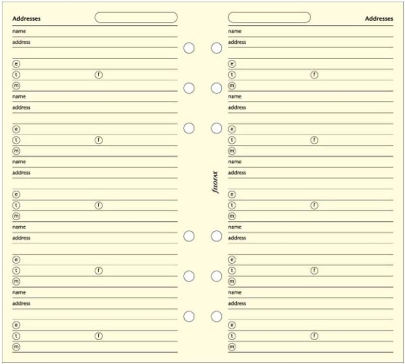 FILOFAX Name/Address/Telephone Refill for Personal & Personal Compact Size, 24 Sheets, Cream