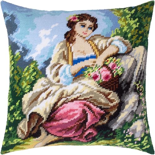 Brvsk Pastoral Embroidery Kit for Adults and Beginners — The Little Gardener by François Boucher 16″ × 16″ with Clear, Precise Printed Design on Cotton Canvas; Includes 2 Needles, Yarn, and Easy-Read Chart - Image 1