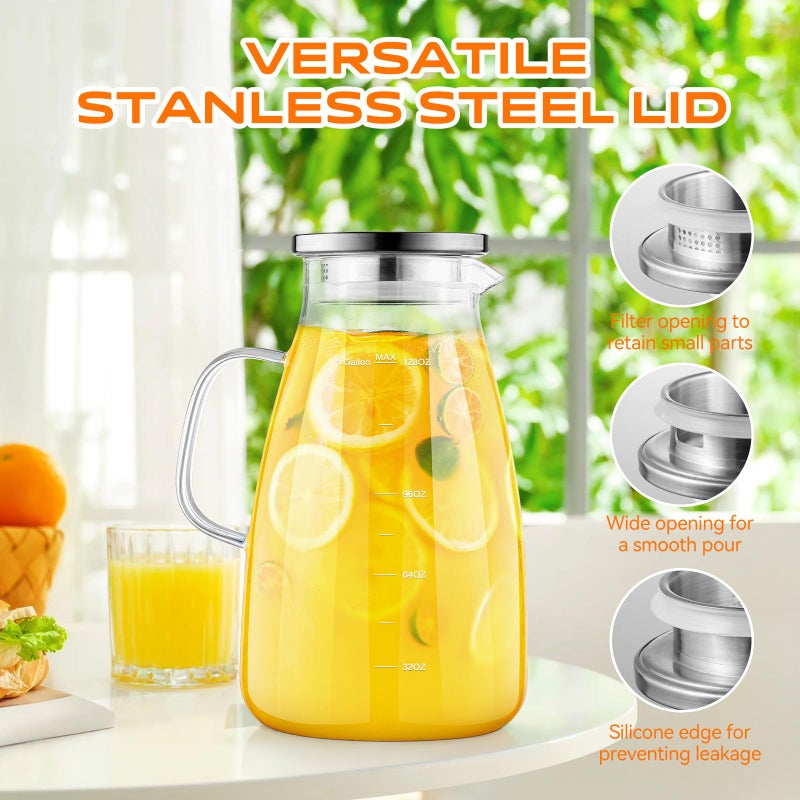 Aofmee 1 Gallon 128oz Glass Pitcher, Water Pitcher with Lid and Spout, Glass Carafe for Hot/Cold Drink, Water Jug for Iced Tea, Coffee, Juice, Milk, Beverage (Extra-Wide Mouth) - Image 3