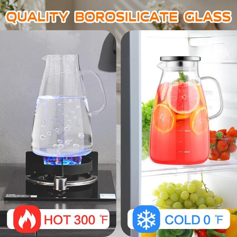 Aofmee 1 Gallon 128oz Glass Pitcher, Water Pitcher with Lid and Spout, Glass Carafe for Hot/Cold Drink, Water Jug for Iced Tea, Coffee, Juice, Milk, Beverage (Extra-Wide Mouth) - Image 4