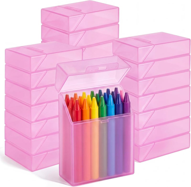 Clabby 24 Pcs Plastic Crayon Organizer Case for 24 Count Crayons Kids Art Supply Storage Box with Lid, Portable Holder for Classroom Home Travel, Fits Standard 24-Pack Crayon (Pink) - Image 1