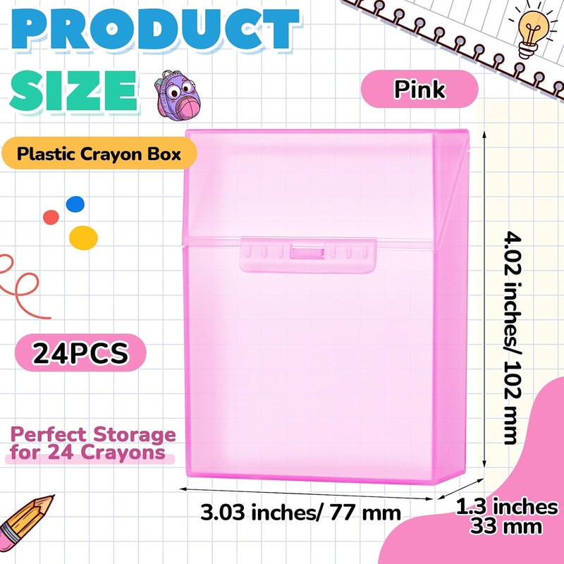 Clabby 24 Pcs Plastic Crayon Organizer Case for 24 Count Crayons Kids Art Supply Storage Box with Lid, Portable Holder for Classroom Home Travel, Fits Standard 24-Pack Crayon (Pink) - Image 2