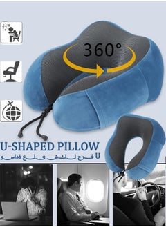 فلوينغ وسادة السفر من Foam الذاكرة وسادة عنق وسادة طيران دعم الرقبة والرأس مع حقيبة تخزين مناسبة للنوم والراحة (أزرق)  - Image 1