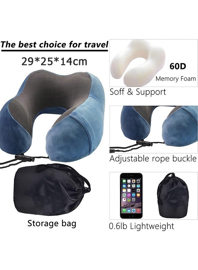 FLOWING Travel Pillow Memory Foam Neck Pillow Airplane Neck Pillow Neck & Head Support Pillow with Storage Bag Suitable for Sleeping Rest（Blue)  - Image 2