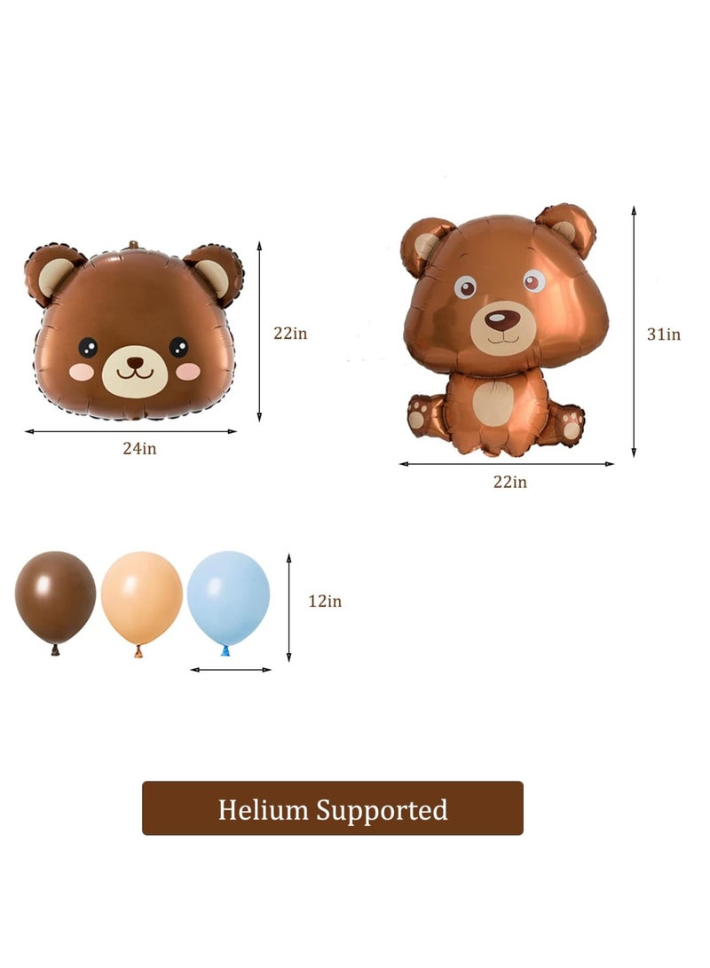 34 Pcs Bear Balloons, Teddy Bear Balloons Baby Shower Decorations Foil Animal Balloons for Blue Brown Latex Balloons Bear Birthday Party Gender Reveal Supplies for Boy - Image 3