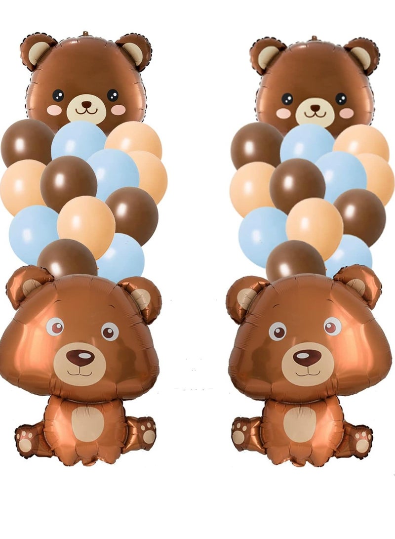 34 Pcs Bear Balloons, Teddy Bear Balloons Baby Shower Decorations Foil Animal Balloons for Blue Brown Latex Balloons Bear Birthday Party Gender Reveal Supplies for Boy - Image 1