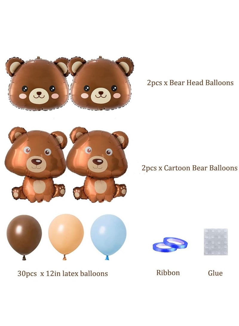 34 Pcs Bear Balloons, Teddy Bear Balloons Baby Shower Decorations Foil Animal Balloons for Blue Brown Latex Balloons Bear Birthday Party Gender Reveal Supplies for Boy - Image 2
