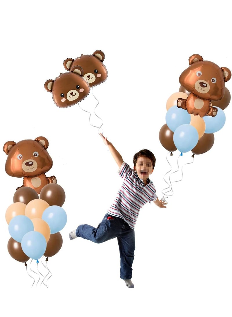 34 Pcs Bear Balloons, Teddy Bear Balloons Baby Shower Decorations Foil Animal Balloons for Blue Brown Latex Balloons Bear Birthday Party Gender Reveal Supplies for Boy - Image 4