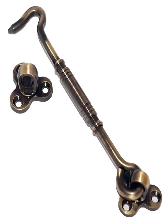 RISEOM Brass Heavy Gate Hook and Eye/Window Hook for Double Doors Gates/Windows(Flower Eye) (Pack of 2, Antique-5 inch) - Image 1