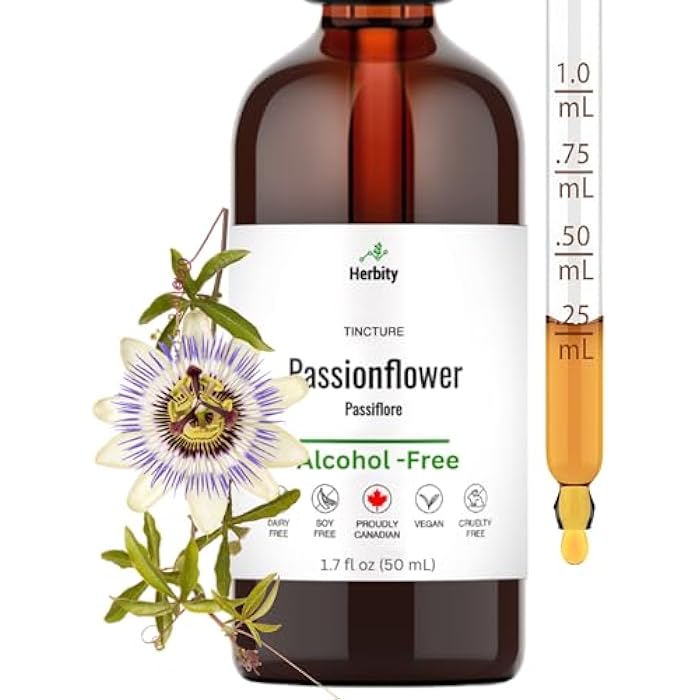 Herbity Passionflower Tincture – Alcohol-Free Herbal Extract for Calm, Mood & Sleep Support – Glycerin-Based, Vegan & No Added Sugar-Free Supplement – (1.7 Fl Oz) - Image 1