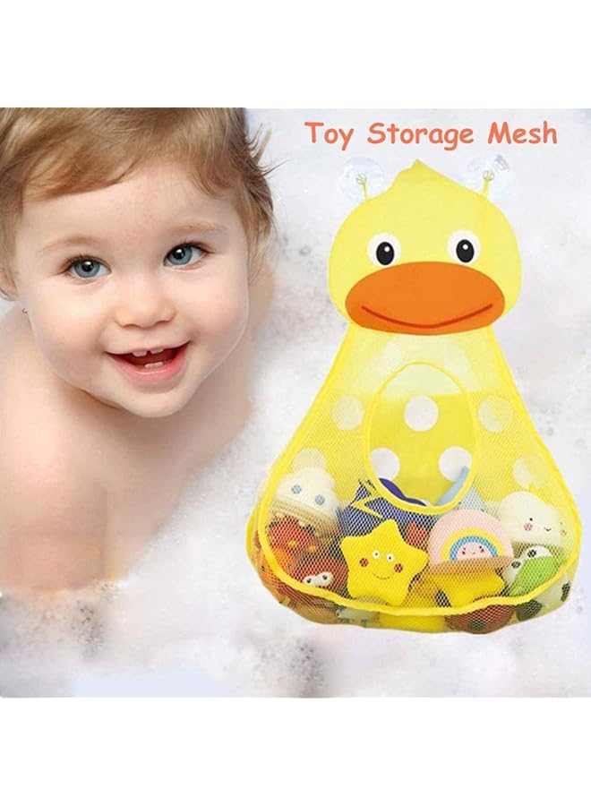 Excefore Baby Bath Toy Organizer Cute Animal Shape Bathroom Toy Storage Net Bag With Strong Suction Cups Keep Kids Bathtub Toys Dry And Neat (Yellow Duck) Bath Toy Bag Cute Cartoon Bath - Image 4