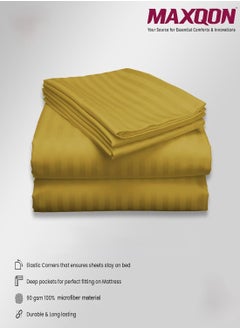 MAXQON Deep Fitted Bed Sheet +2Pcs Pillow Covers, King/Queen/Double/Single Sizes, Color Gold, Depth 30cm  - Image 5