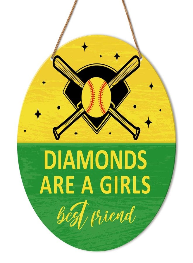 HSNBT Softball Decor for Girls Bedroom, Softball Sign Decor for Home Front Door Bedroom Porch Sport Wall Hanging Signs Decorations Gift for Softball Player Girl, Diamonds Are a Girls Best Friend - Image 1