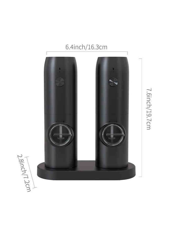 Liying Rechargeable Electric Salt and Pepper Mills Set with Storage Base, Adjustable Coarseness, 16.3cm Height, Black  - Image 2