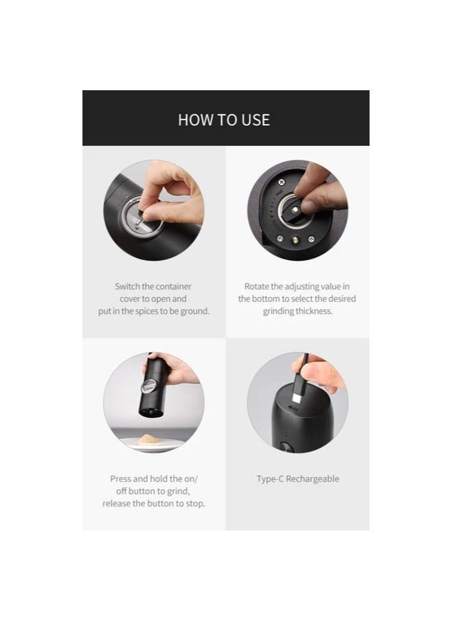 Liying Rechargeable Electric Salt and Pepper Mills Set with Storage Base, Adjustable Coarseness, 16.3cm Height, Black  - Image 4