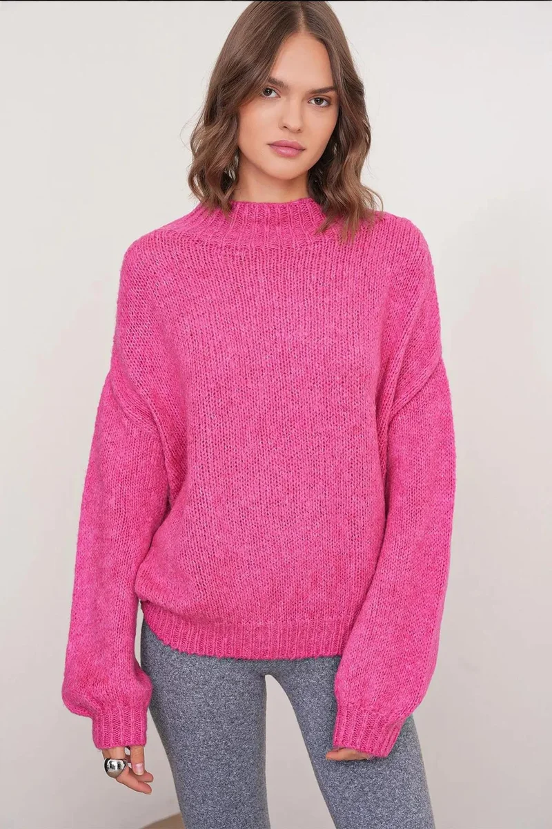 Mixray Mixray Relaxed Fit Crew Neck Thick Knit Sweater