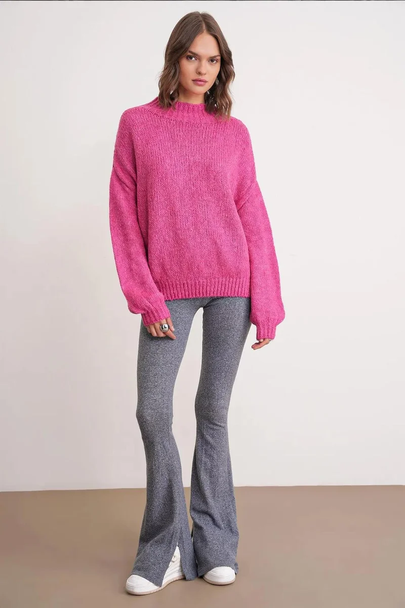 Mixray Mixray Relaxed Fit Crew Neck Thick Knit Sweater