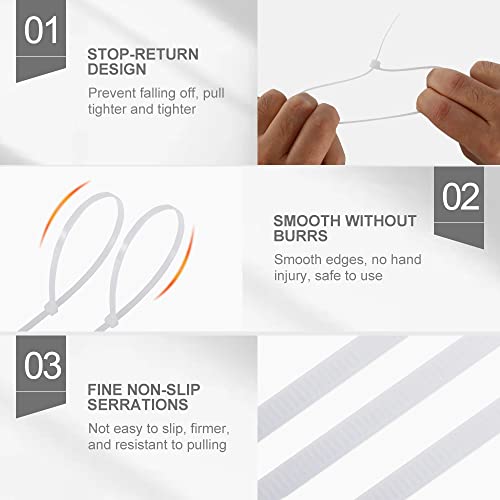 Boacua 8 Inch Zip Cable Ties (1000 Pieces), Self-Locking Premium Nylon Cable Wire Ties,Heavy Duty White, for Indoor and Outdoor by Boacua - Image 4