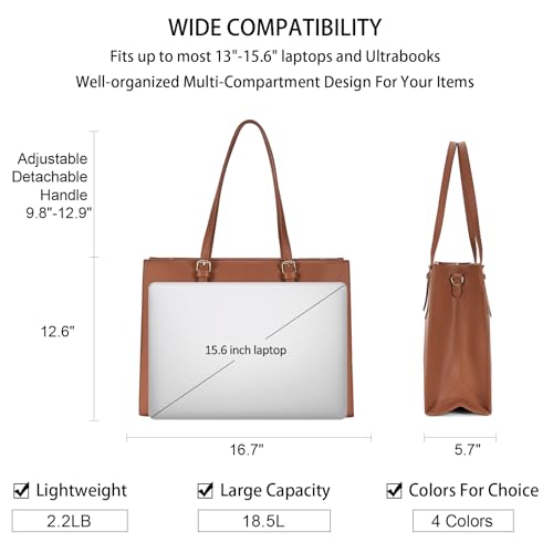 NUBILY Laptop Bag for Women Waterproof Lightweight Leather 15.6 Inch Computer Tote Bag Business Office Briefcase Large Capacity Handbag Shoulder Bag Professional Office Work Bag - Image 3