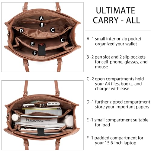 NUBILY Laptop Bag for Women Waterproof Lightweight Leather 15.6 Inch Computer Tote Bag Business Office Briefcase Large Capacity Handbag Shoulder Bag Professional Office Work Bag - Image 4