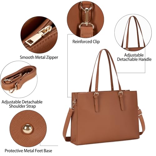 NUBILY Laptop Bag for Women Waterproof Lightweight Leather 15.6 Inch Computer Tote Bag Business Office Briefcase Large Capacity Handbag Shoulder Bag Professional Office Work Bag - Image 2