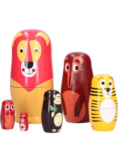 klarako 6Pcs Nesting Dolls Wooden Cute Russian Nesting Dolls Kit Wooden Cartoon Animal Pattern Matryoshka Stacking Dolls Ornament Children's Festival Gifts  - Image 1
