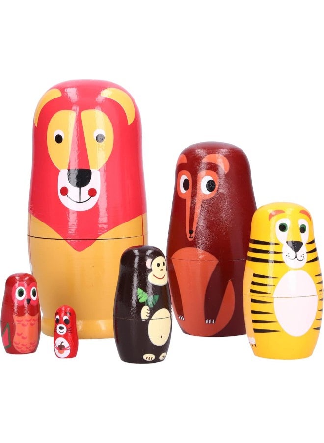 klarako 6Pcs Nesting Dolls Wooden Cute Russian Nesting Dolls Kit Wooden Cartoon Animal Pattern Matryoshka Stacking Dolls Ornament Children's Festival Gifts  - Image 1