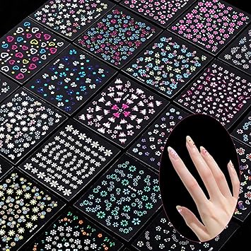 Styquenzer ملصقات أظافر زهور 30 ورقة ملصقات أظافر ملونة لطيفة 3D ذاتية اللصق زهور قلوب أظافر ديكورات لوازم فن الأظافر للنساء والفتيات ملحقات مانيكير DIY - Image 2