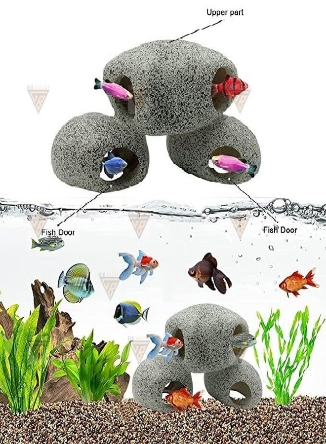 GIG BAZAAR-Aquarium Stone Shelter Rock with The Monk Buddha Statue Ornament Accessories Combo Pack Grey and White - Image 3