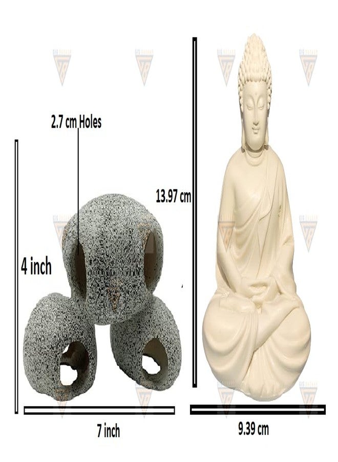 GIG BAZAAR-Aquarium Stone Shelter Rock with The Monk Buddha Statue Ornament Accessories Combo Pack Grey and White - Image 4