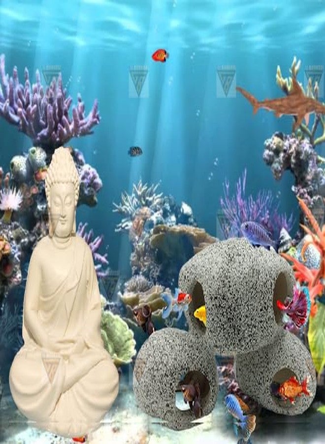 GIG BAZAAR-Aquarium Stone Shelter Rock with The Monk Buddha Statue Ornament Accessories Combo Pack Grey and White - Image 5