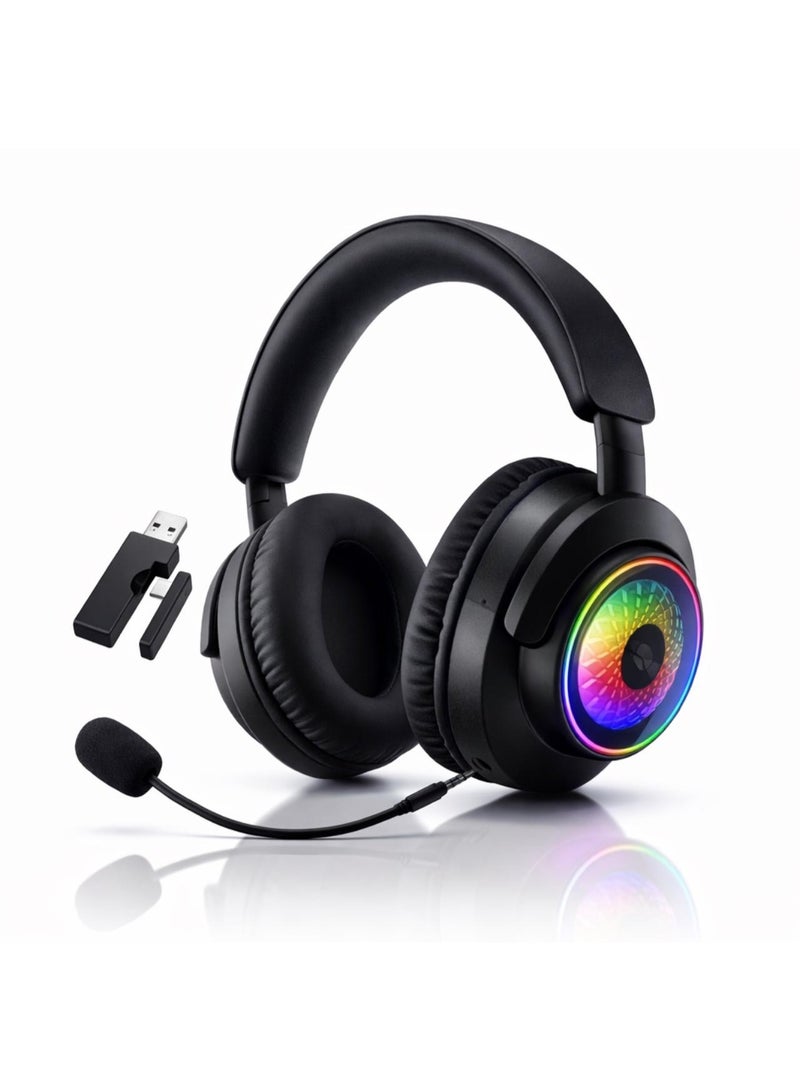 سي ار قيمينج سماعة ألعاب لاسلكية CR30 2.4G RGB – تأخير منخفض، بث ثلاثي (دونجل 2.4GHz وبلوتوث)، سماعات مع ميكروفون، بطارية 35 ساعة، متوافقة مع الكمبيوتر، PS5، اللابتوب والموبايل - Image 1