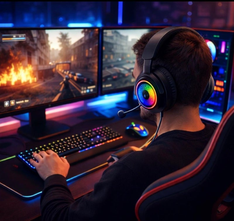 سي ار قيمينج سماعة ألعاب لاسلكية CR30 2.4G RGB – تأخير منخفض، بث ثلاثي (دونجل 2.4GHz وبلوتوث)، سماعات مع ميكروفون، بطارية 35 ساعة، متوافقة مع الكمبيوتر، PS5، اللابتوب والموبايل - Image 3